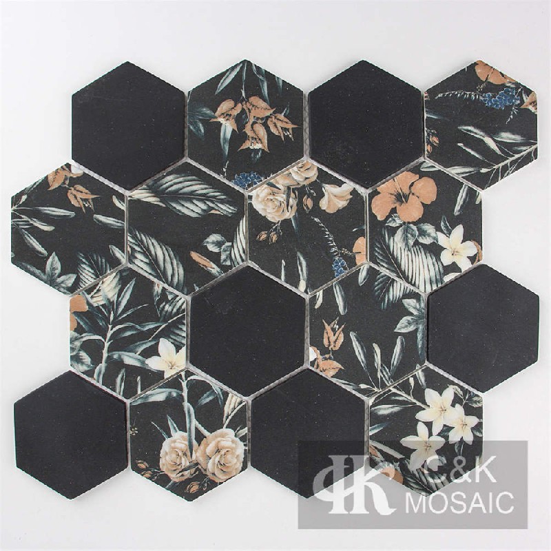 Modern Black Hexagon Glass Mosaic For Kitchen MSHQ8018