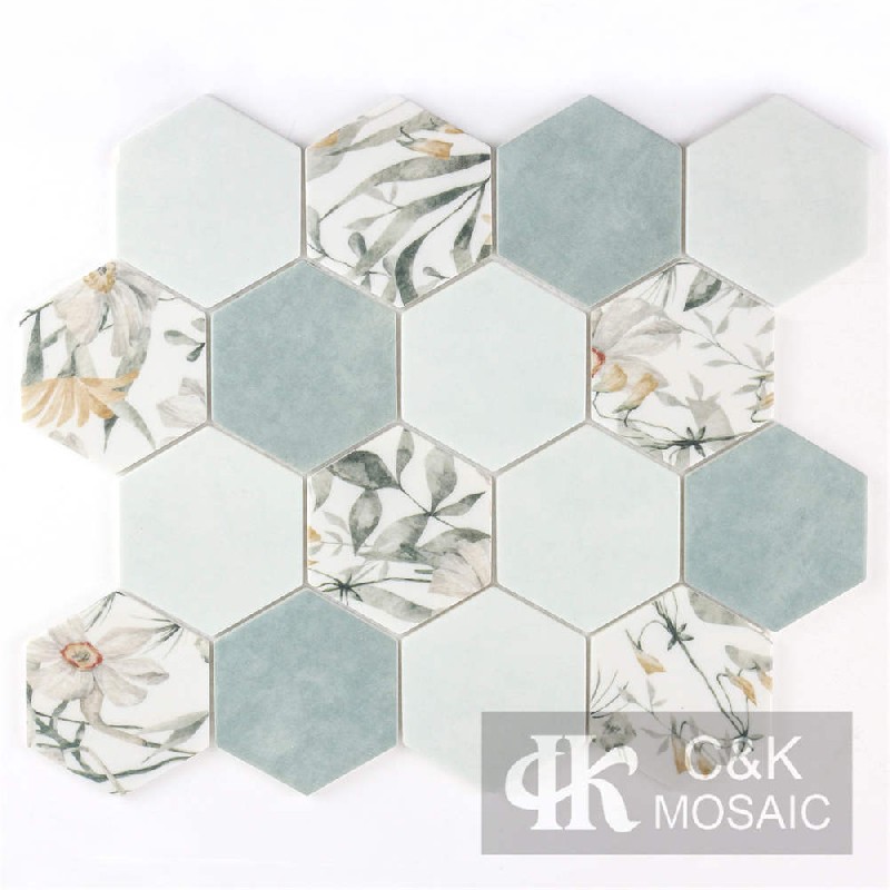 Beautiful Green Hexagon Glass Mosaic For Spa MSHQA6009