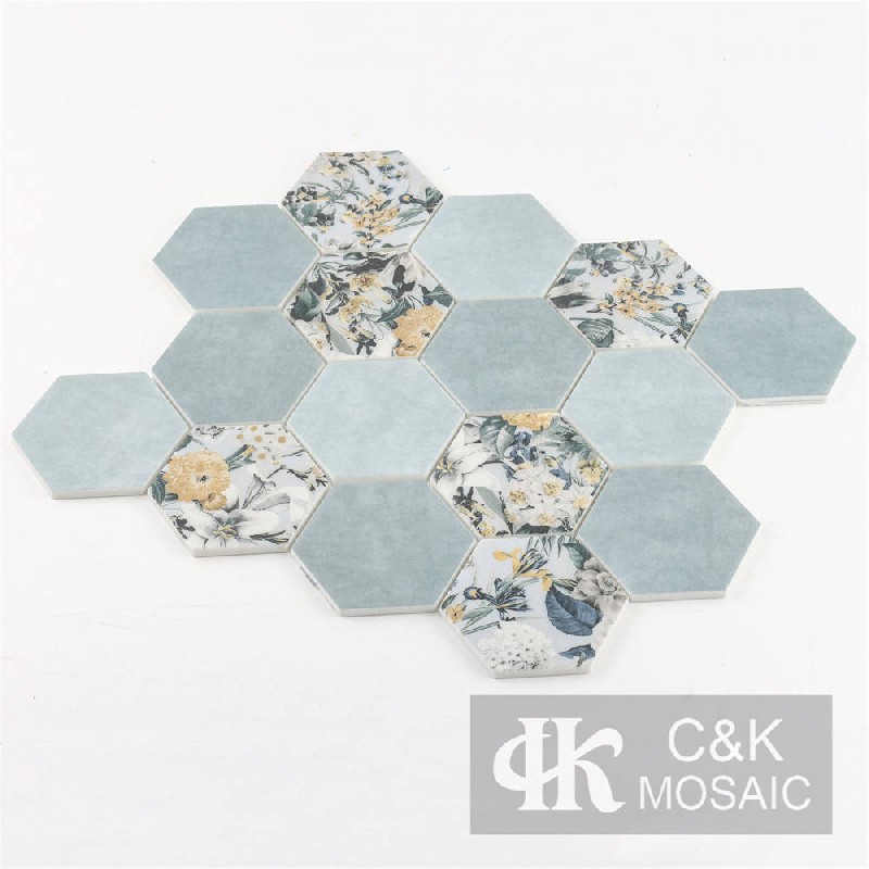 Fashion Blue Hexagon Glass Mosaic For Bathroom MSHQA7022