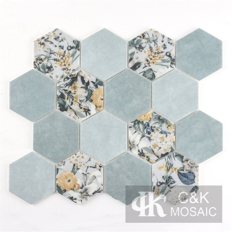 Fashion Blue Hexagon Glass Mosaic For Bathroom MSHQA7022