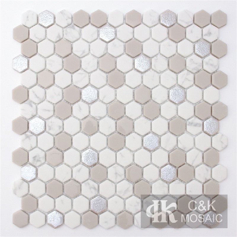 Fashion Beign Hexagon Glass Mosaic For Bedroom MSHW3014