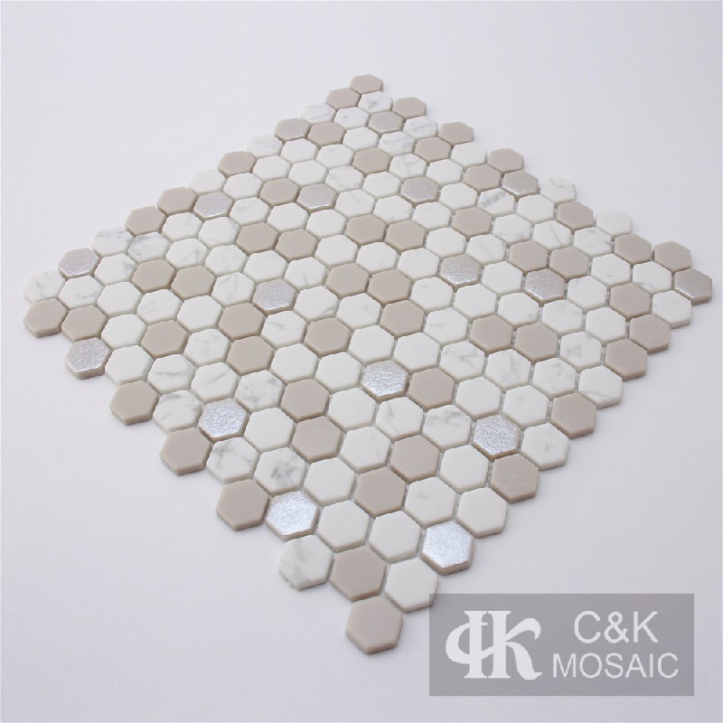 Fashion Beign Hexagon Glass Mosaic For Bedroom MSHW3014