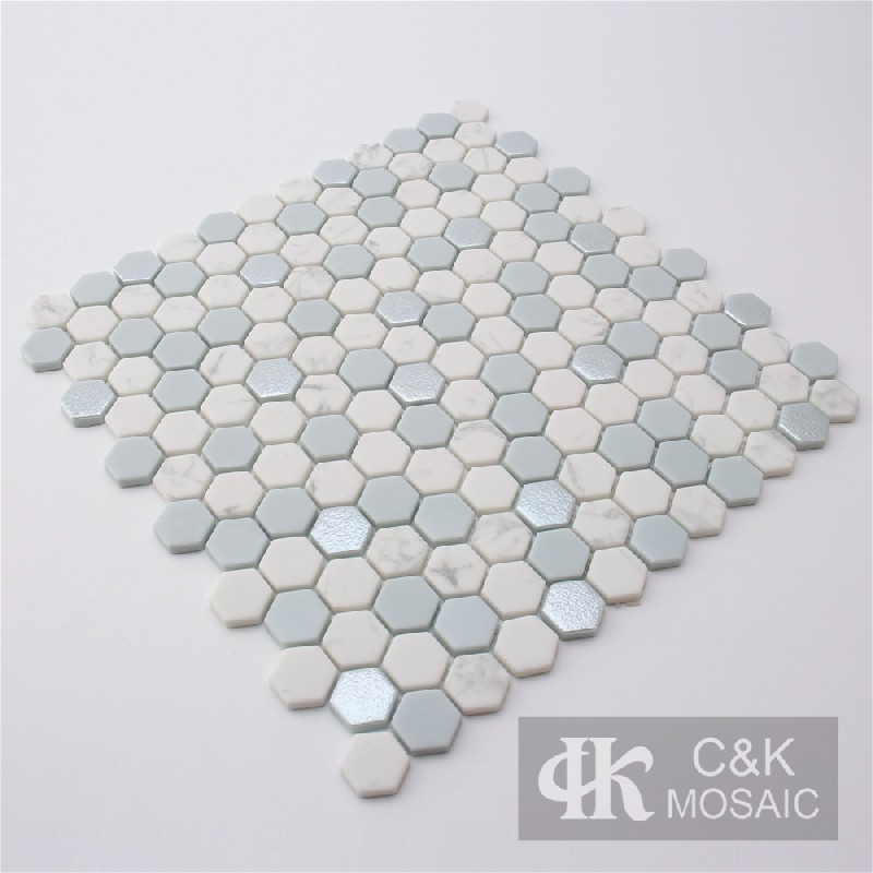 New Blue Hexagon Glass Mosaic For Kitchen MSHW7004