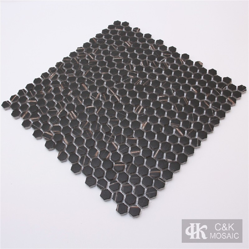 Special Black Hexagon Glass Mosaic For Kitchen SDHQA806