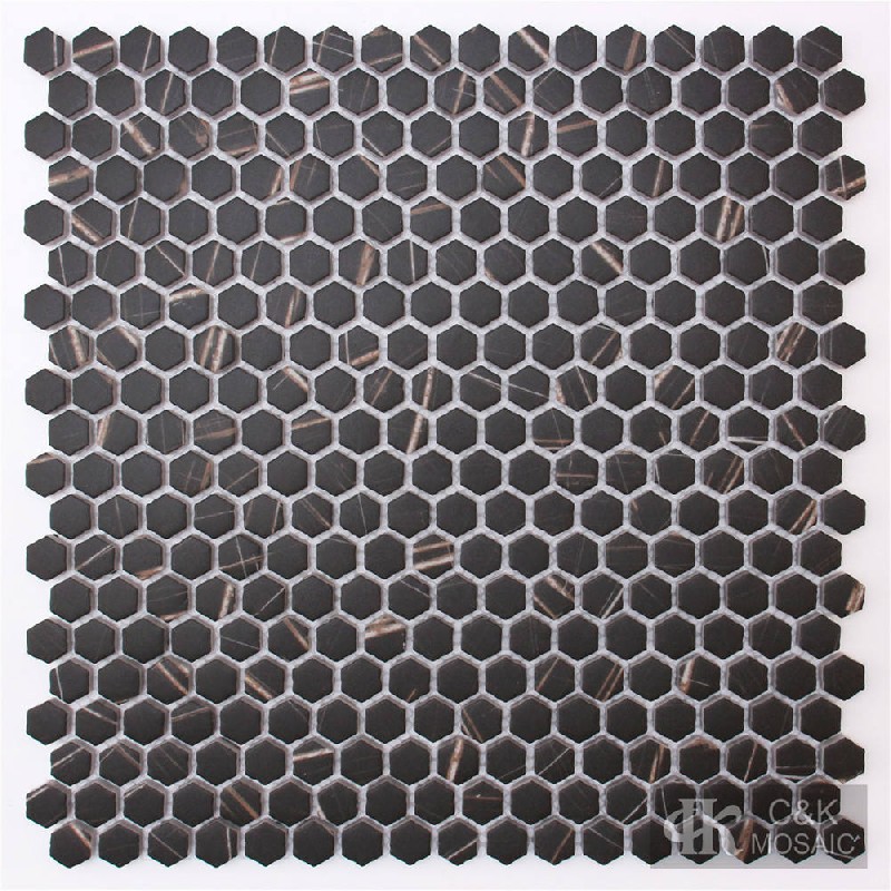 Special Black Hexagon Glass Mosaic For Kitchen SDHQA806