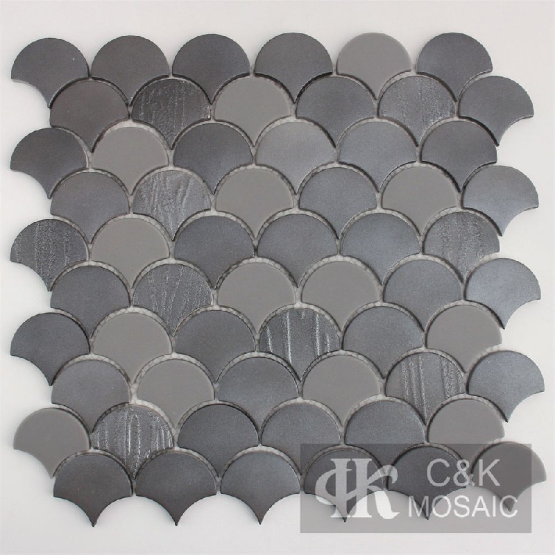 Modern Grey Mixed Fan Glass Metallic Mosaic For Kitchen MSFW2012