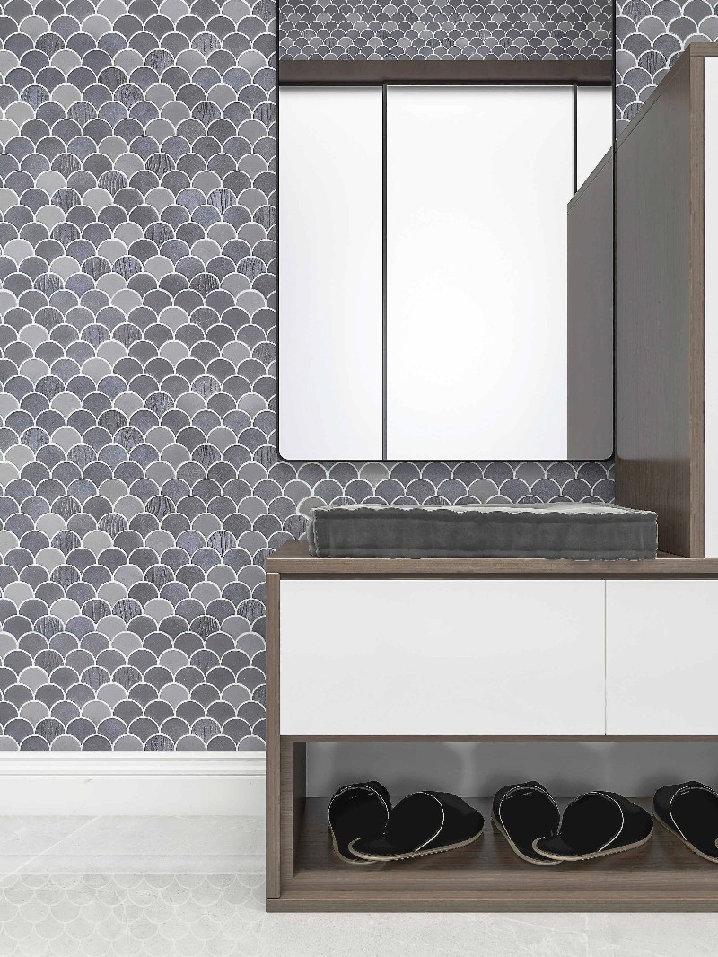 Modern Grey Mixed Fan Glass Metallic Mosaic For Kitchen MSFW2012