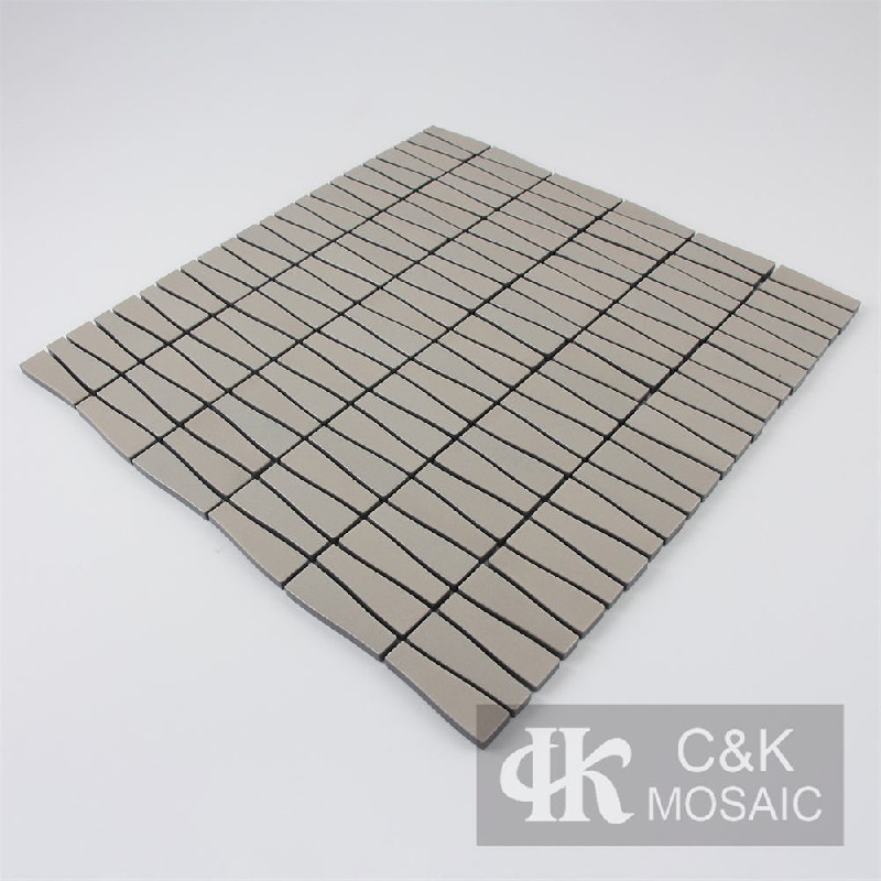 Modern Khaki Trapezoid  Glass Metallic Mosaic Tiles For Kitchen MJTS3002