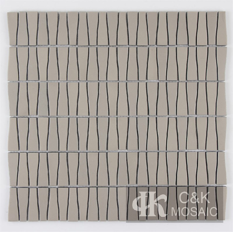 Modern Khaki Trapezoid  Glass Metallic Mosaic Tiles For Kitchen MJTS3002