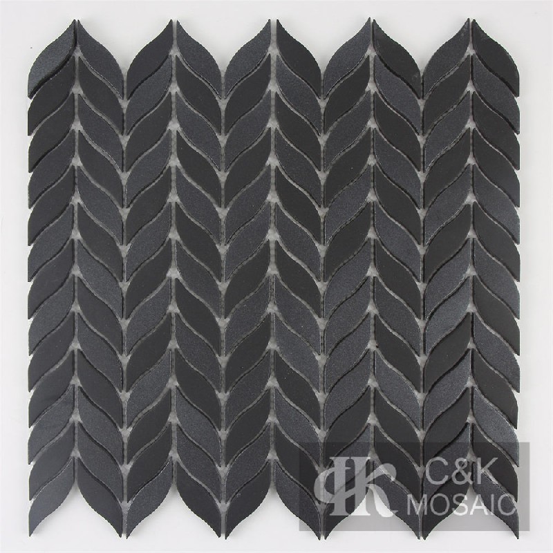 Hot Selling Black Leaf Glass Metallic Tile For Wall MJYS8001Z