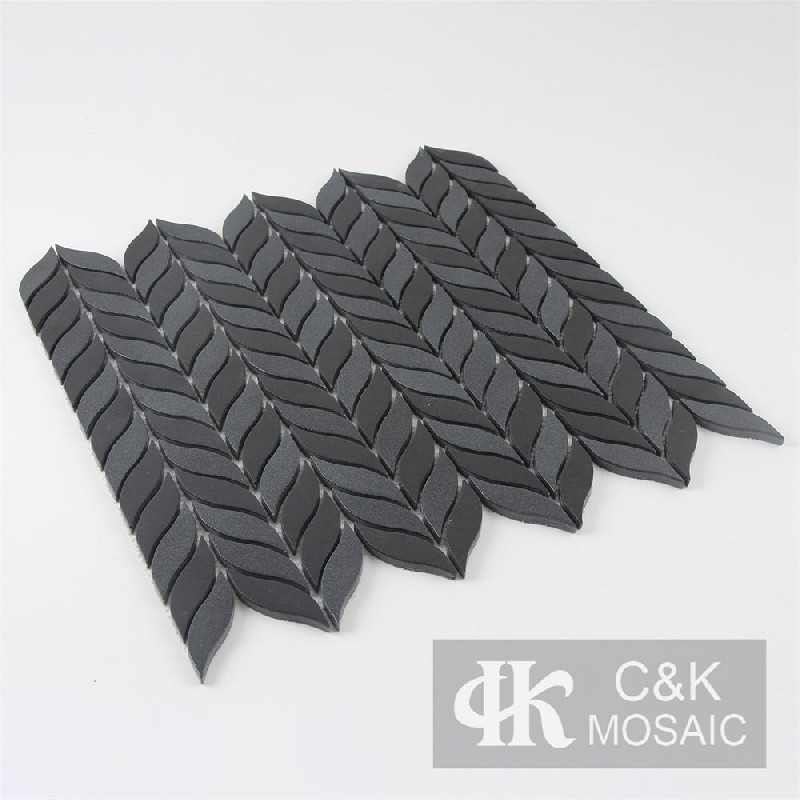 Hot Selling Black Leaf Glass Metallic Tile For Wall MJYS8001Z