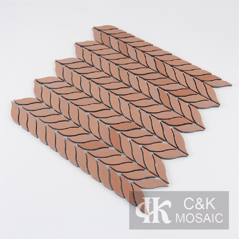 Fashion Brick red Leaf Glass Metallic Mosaic Tiles For Kitchen MJYS3005Z