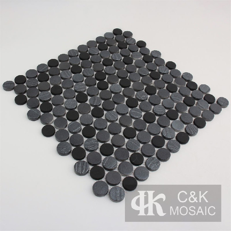 Hot Selling Black Round Glass Metallic Tile For Bathroom MSRW8004