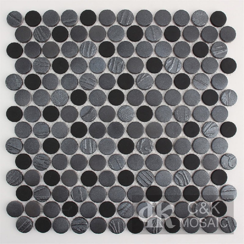 Hot Selling Black Round Glass Metallic Tile For Bathroom MSRW8004