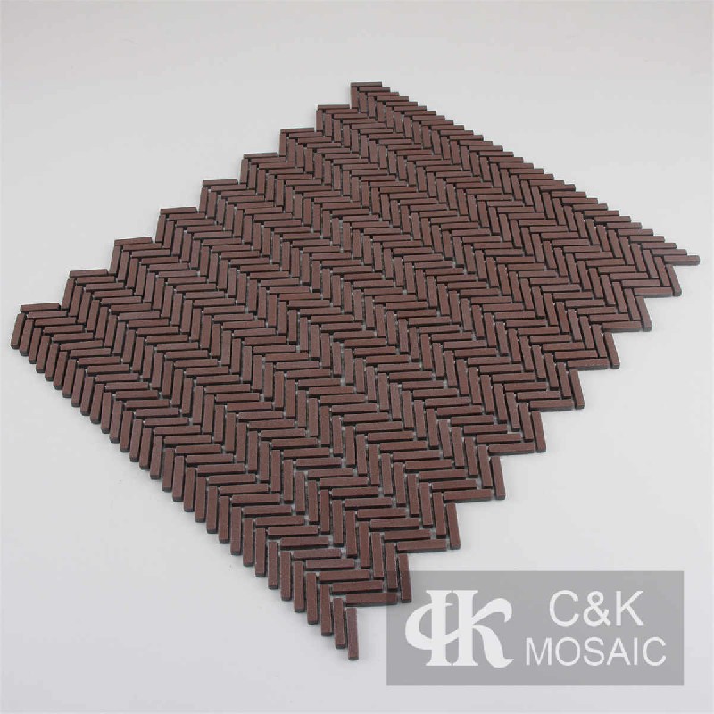 New Brown Herringbone Recycled Glass Metallic Tile For Bathroom 525JBS306Z