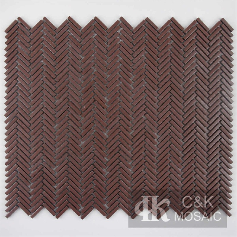 New Brown Herringbone Recycled Glass Metallic Tile For Bathroom 525JBS306Z