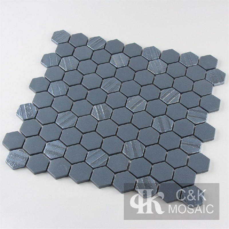 Modern Blue Hexagon Recycled Glass Mosaic For Kitchen MSHW2053