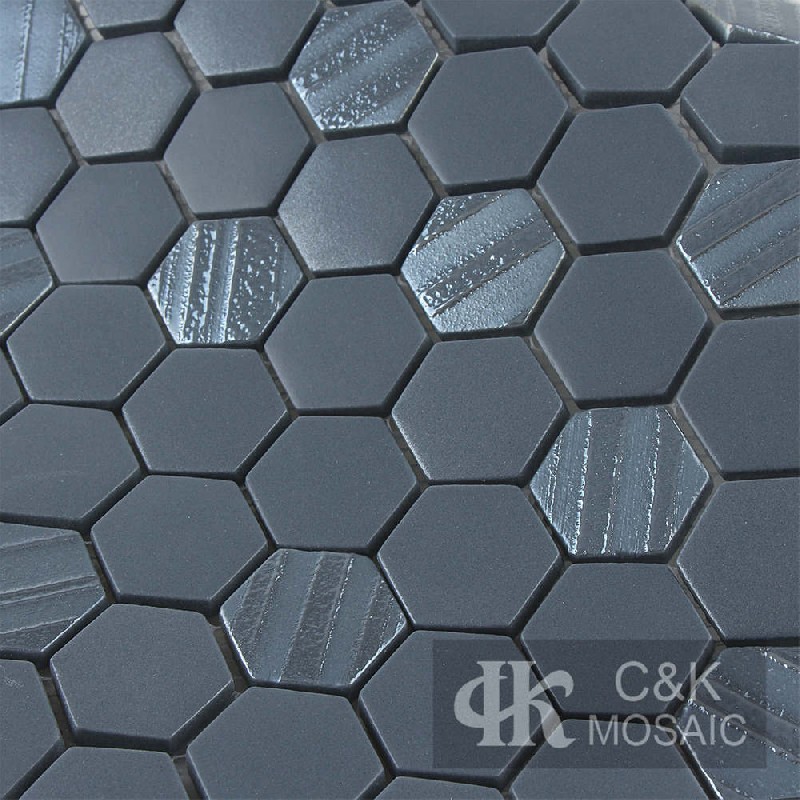 Modern Blue Hexagon Recycled Glass Mosaic For Kitchen MSHW2053