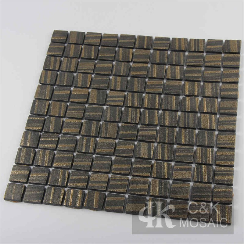 Unique Black&Gold Square Recycled Glass Mosaic For Restaurant 25SASP181