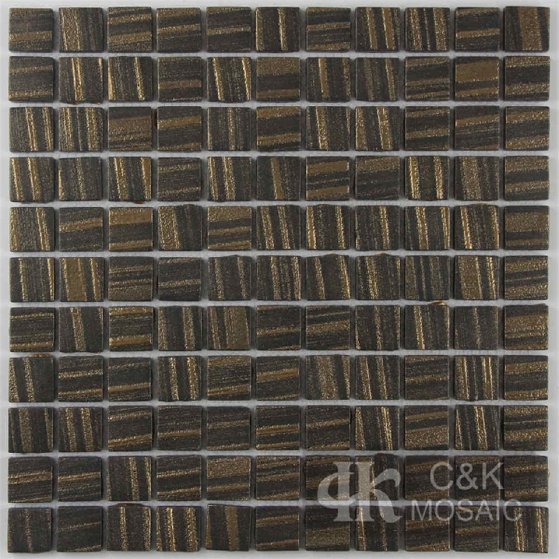 Unique Black&Gold Square Recycled Glass Mosaic For Restaurant 25SASP181