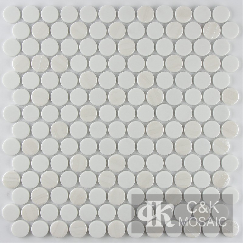 Classical White Round Glass Mosaic Tiles For Kitchen MSRW1034