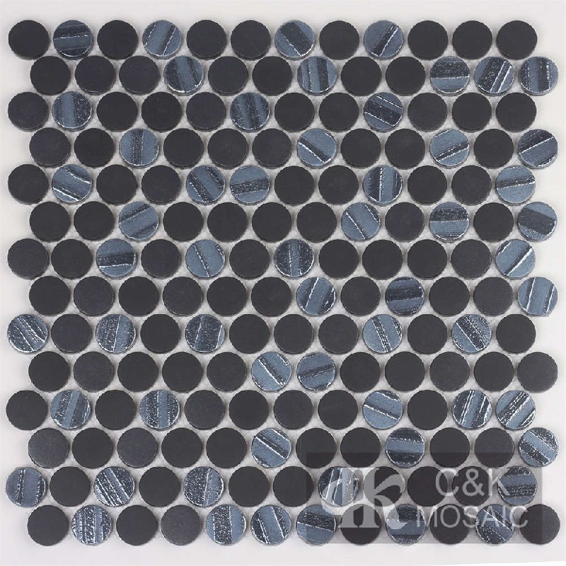 Fashion Black Round Recycled Glass Mosaic For Backsplash MSRW8028