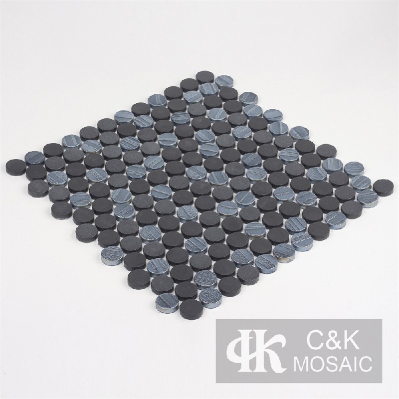 Fashion Black Round Recycled Glass Mosaic For Backsplash MSRW8028