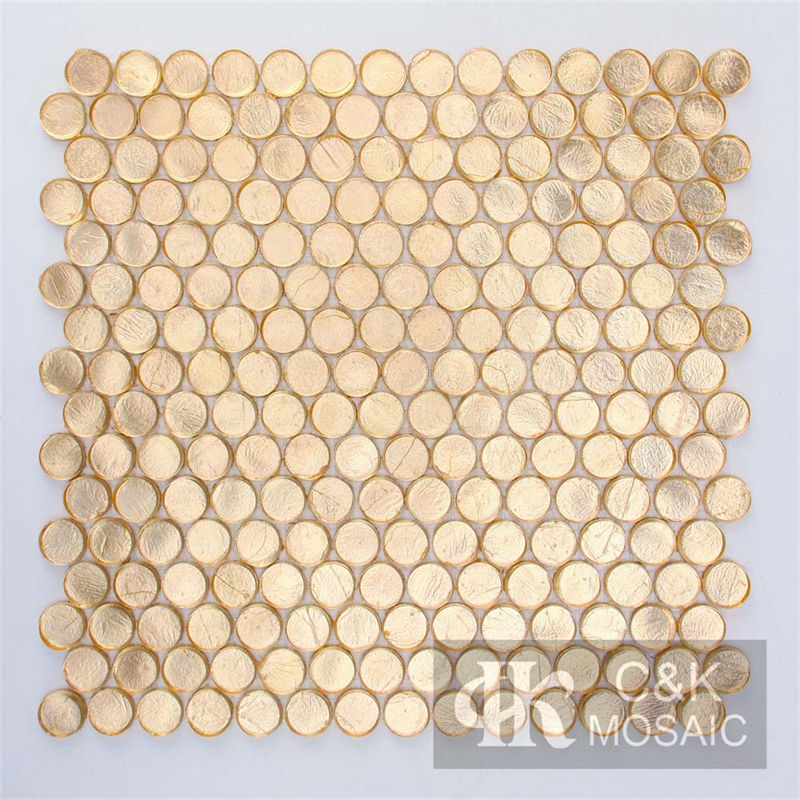 Modern Gold Round Golden Color Foiled Glass Mosaic Tile for Wall SCS403G