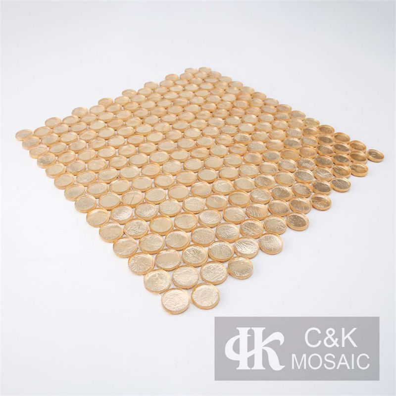 Modern Gold Round Golden Color Foiled Glass Mosaic Tile for Wall SCS403G