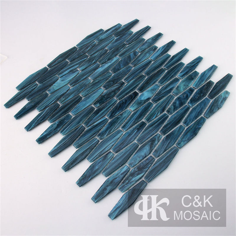 Hot Selling Blue Long Hexagon Glass Mosaic Tile for Wall 2072DLG703