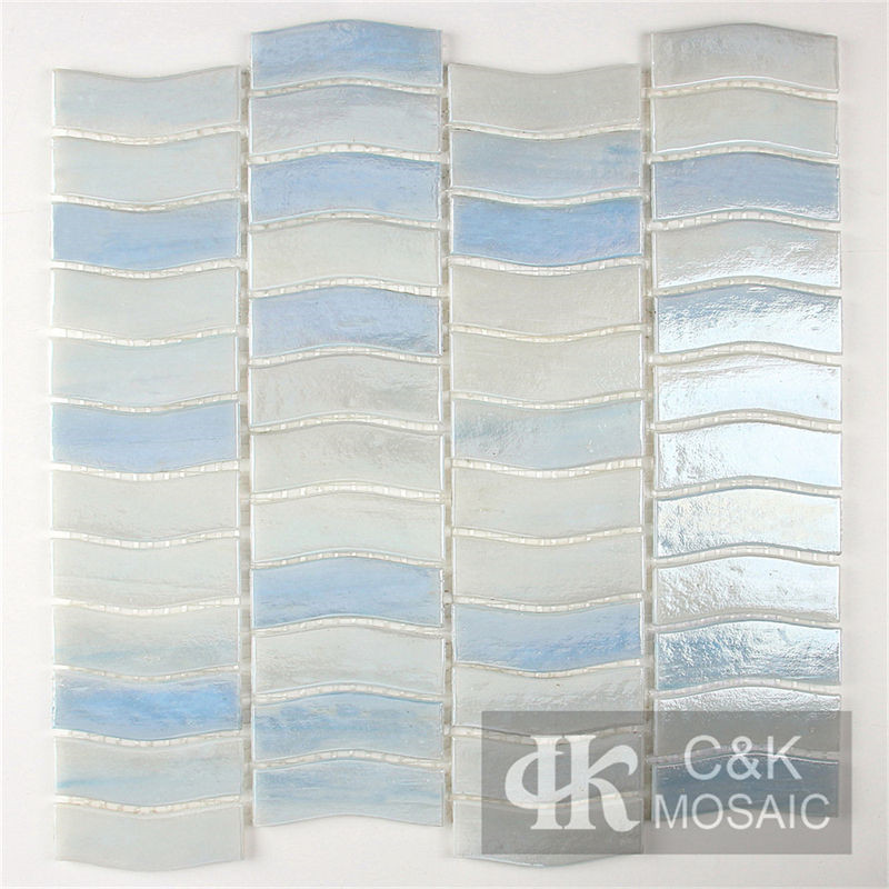 Hot Selling White and Blue Wave Glass Mosaic Tile for Backsplash MDAFL7001