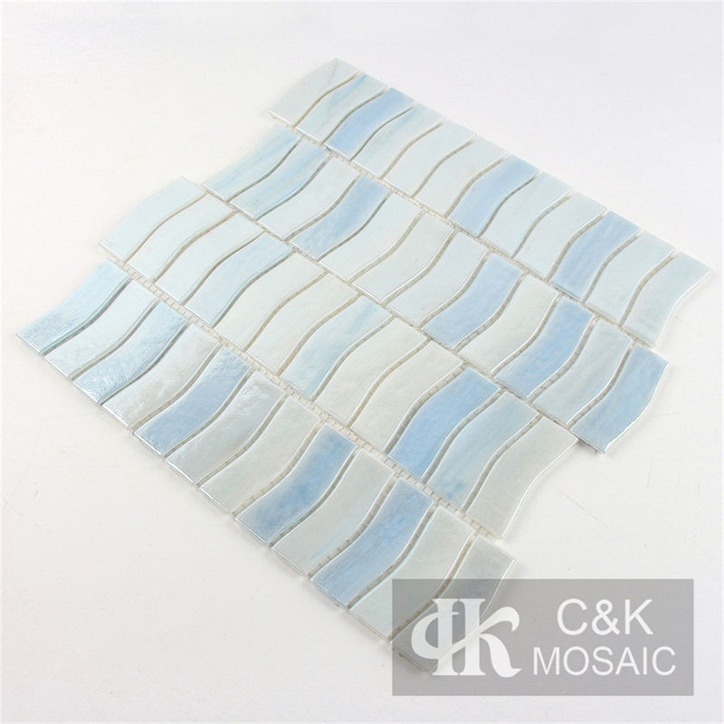 Hot Selling White and Blue Wave Glass Mosaic Tile for Backsplash MDAFL7001