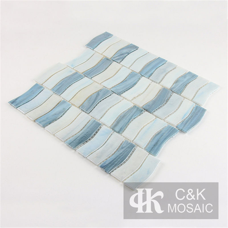 Hot Selling White and Blue Wave Glass Mosaic Tile for Backsplash MDAFL7002