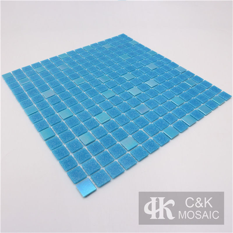 Hot Selling Blue Mixed Square Glass Mosaic Tile for Bathroom MASM7019