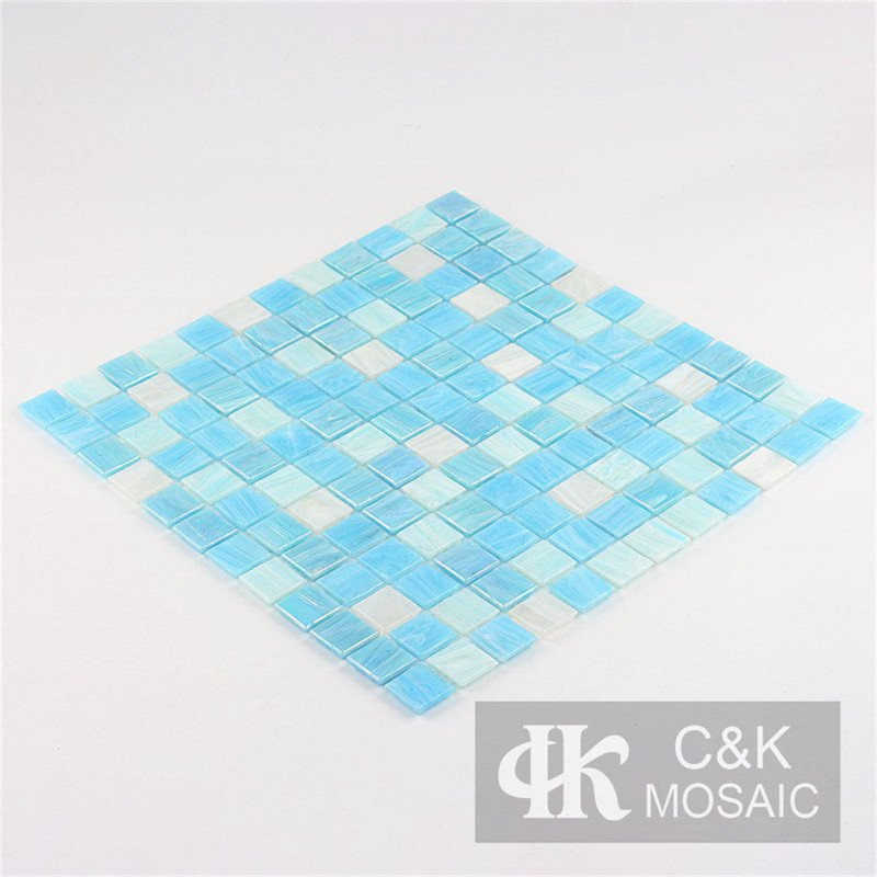 Unique White and Blue Square Glass Mosaic Tile for Pool MGST7008