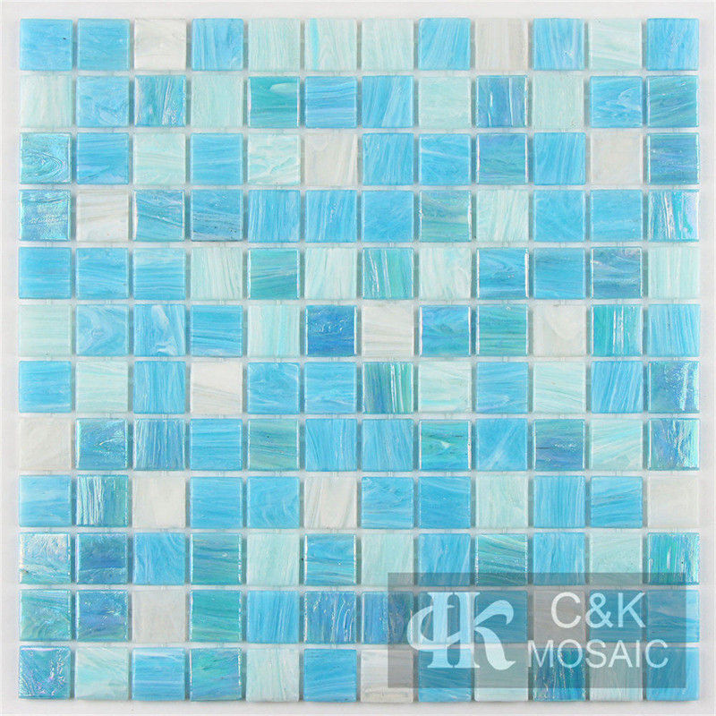 Unique White and Blue Square Glass Mosaic Tile for Pool MGST7008