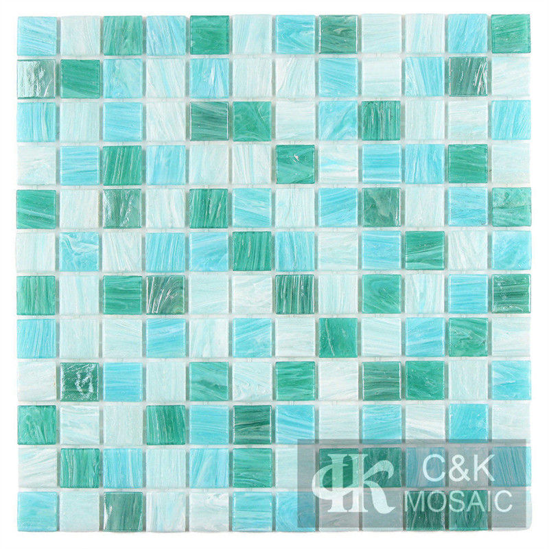 Unique White and Green Square Glass Mosaic Tile for Pool MGST7016