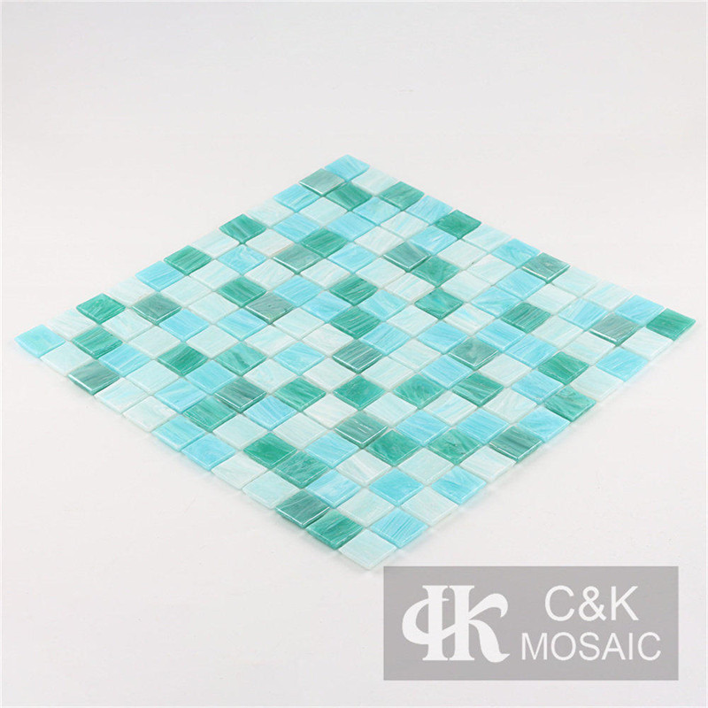 Unique White and Green Square Glass Mosaic Tile for Pool MGST7016