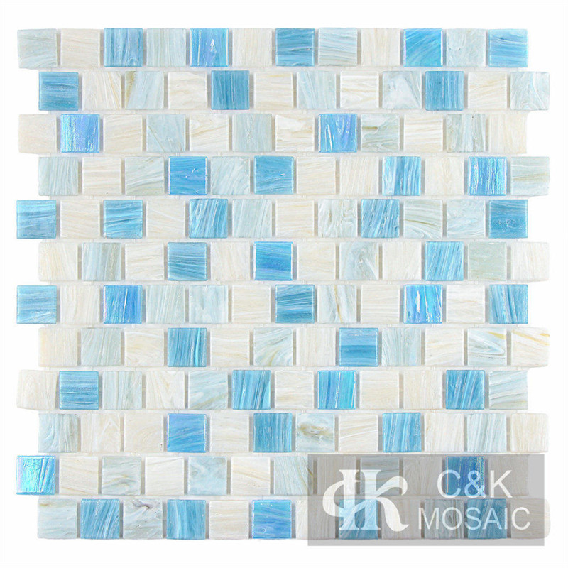 Unique White and Blue Square Glass Mosaic Tile for Pool MGST7027