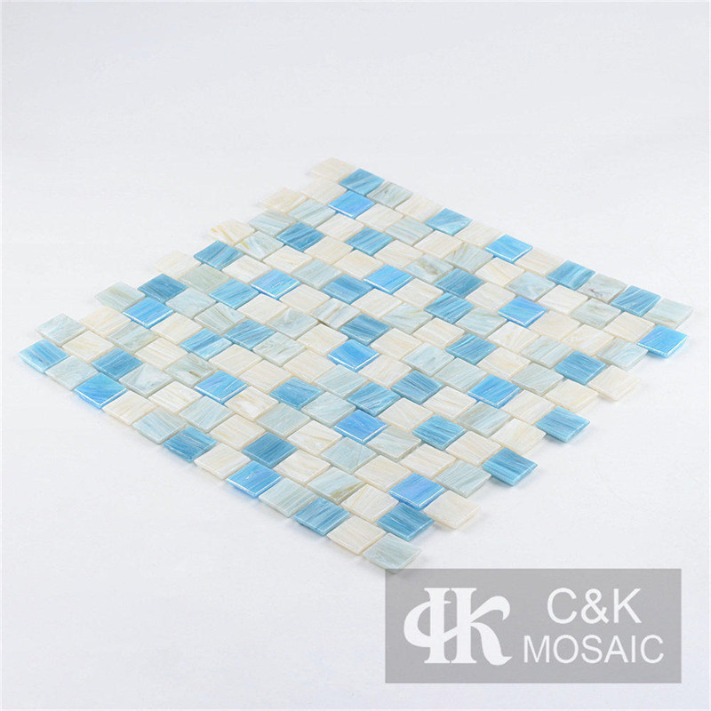 Unique White and Blue Square Glass Mosaic Tile for Pool MGST7027