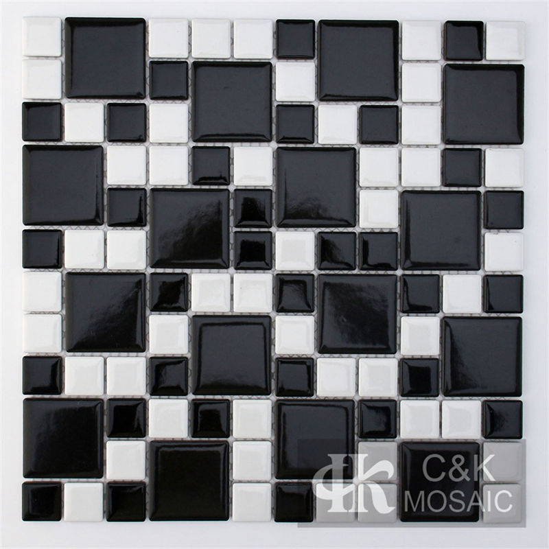 Hot Selling  White and Black Square Ceramic Mosaic Tile for Wall MTSG8001