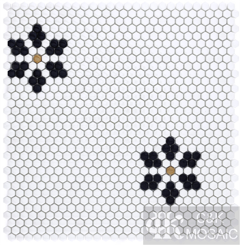 Special White and Blue Mixed Hexagon Glass Mosaic Tile Design for Bathroom MS0109P