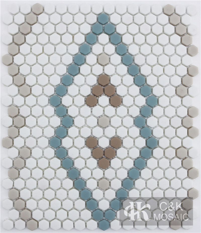 Special White and Green Mixed Hexagon Glass Mosaic Tile Design for Wall MS0128P