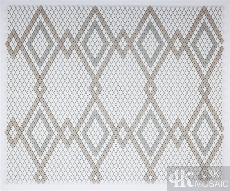 Special White and Beige Mixed Diamond Glass Mosaic Tile Design for Wall MS0131P