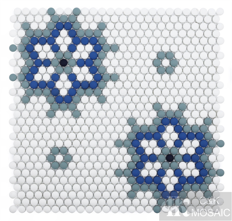 Special White and Blue Mixed Round Glass Mosaic Tile Design for Wall and Floor MS0133P