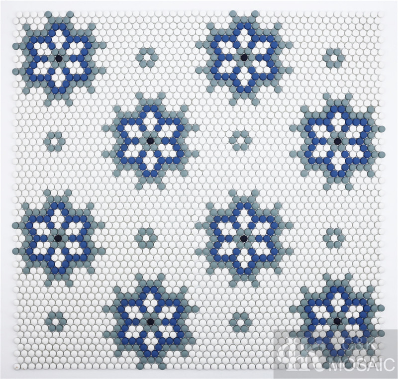 Special White and Blue Mixed Round Glass Mosaic Tile Design for Wall and Floor MS0133P