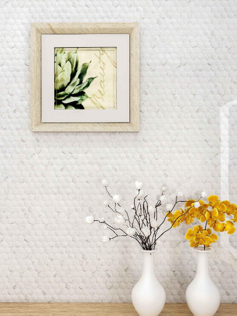 Modern White Hexagon Glass Mosaic For Bedroom 31SHQ119