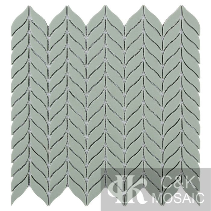 Decorative Green Leaf shaped Glass Mosaic Tiles For Accent Walls SYM106Z