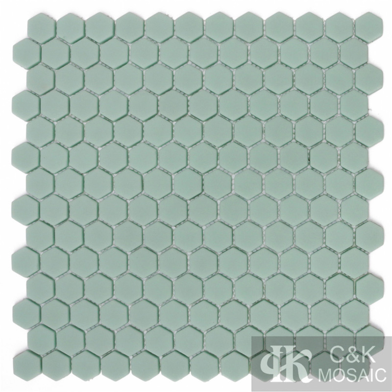 Popular Green Hexagon Glass Mosaic Tiles For Bathroom 23SHM52