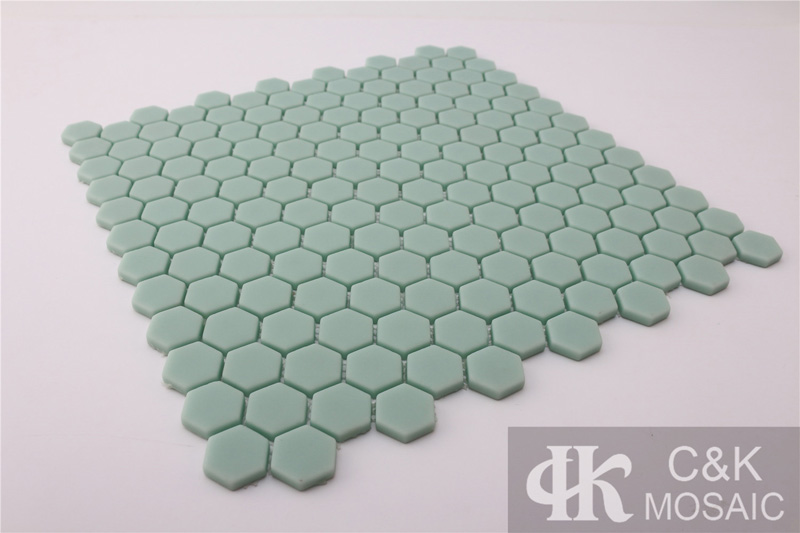 Popular Green Hexagon Glass Mosaic Tiles For Bathroom 23SHM52